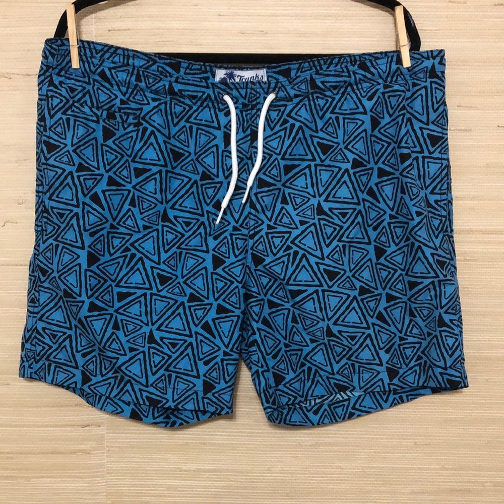 Trunks Swim & Surf Blue Geometric Men's Swim Mesh Lined Drawstring Shorts Medium